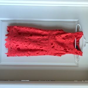 Coral red crochet lace dress